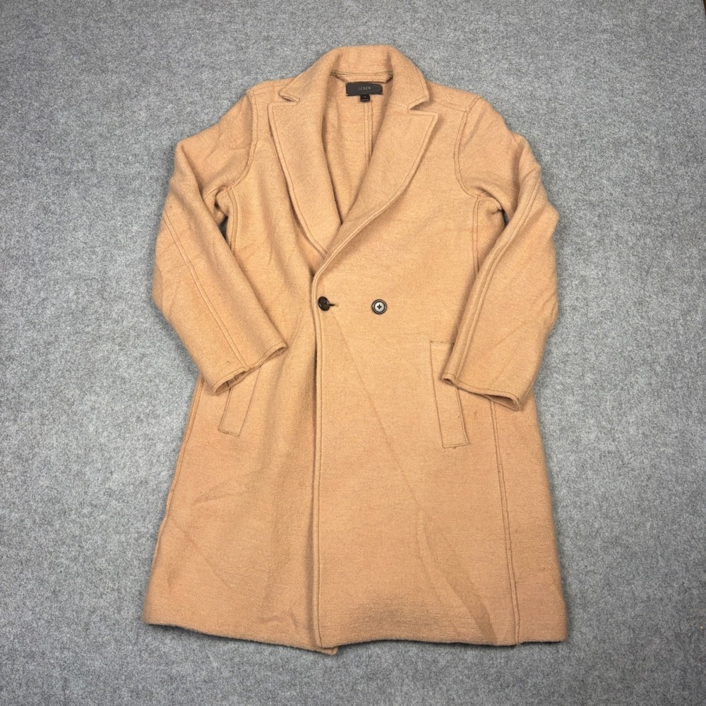J.Crew Womens Camel Tan Wool Blend Notched Lapel Topcoat Jacket Size 00